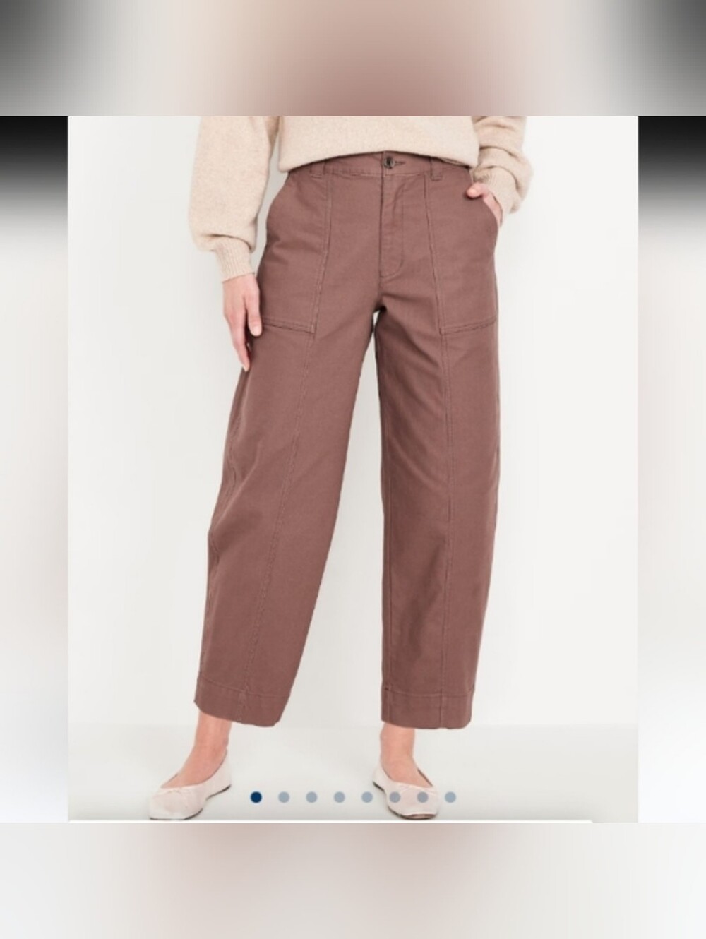 Old Navy Barrel Leg Pants 14 Womens Warm Taupe High Rise Canvas Ankle Utility